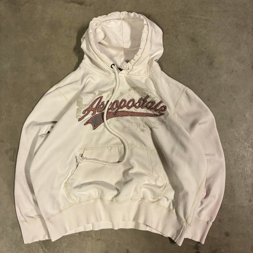 Vintage Y2K Aeropostale Hoodie Distressed Boxy Spellout Faded Thrashed